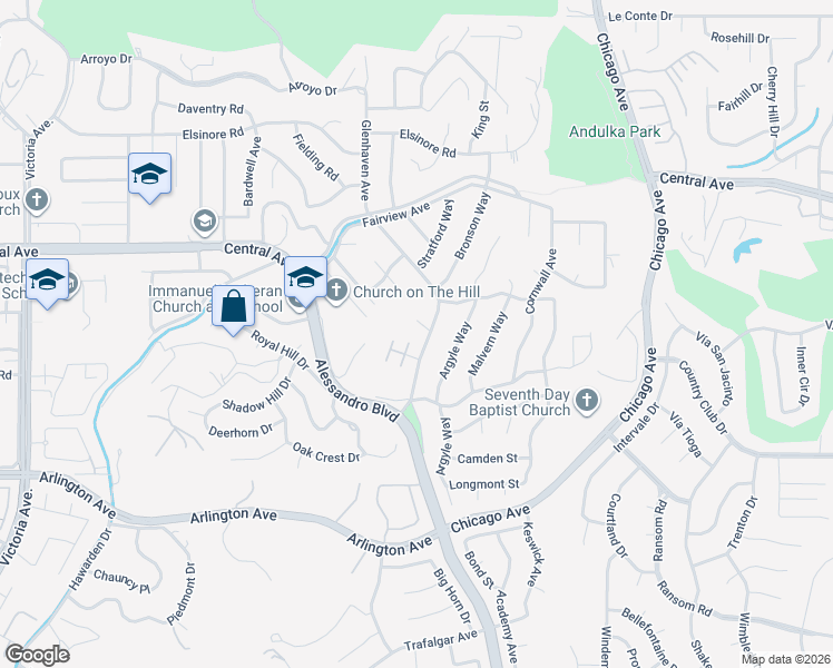 map of restaurants, bars, coffee shops, grocery stores, and more near 2100 Old Quarry Road in Riverside