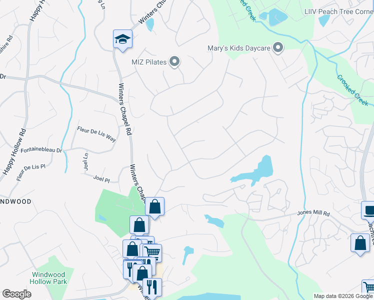 map of restaurants, bars, coffee shops, grocery stores, and more near 6856 Womack Court Northwest in Doraville