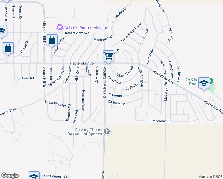 map of restaurants, bars, coffee shops, grocery stores, and more near 13396 Avenue Hermosa in Desert Hot Springs