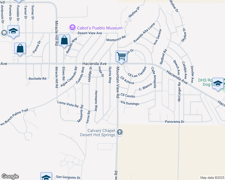 map of restaurants, bars, coffee shops, grocery stores, and more near 13445 Quinta Way in Desert Hot Springs
