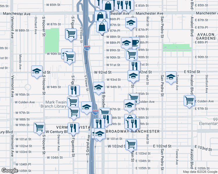 map of restaurants, bars, coffee shops, grocery stores, and more near in Los Angeles