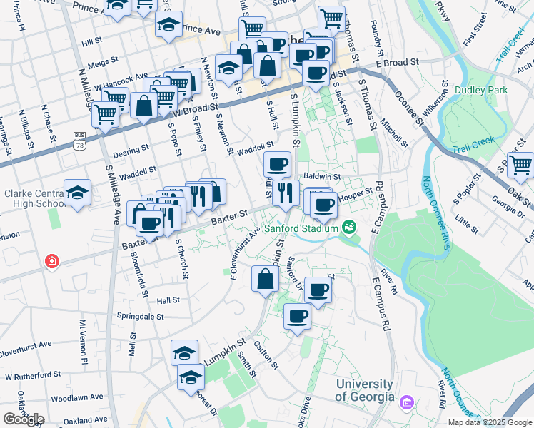 map of restaurants, bars, coffee shops, grocery stores, and more near in Athens