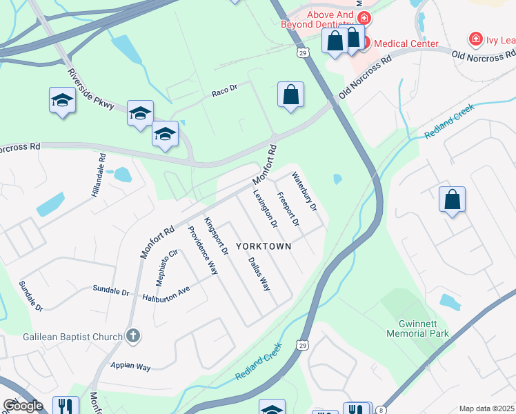 map of restaurants, bars, coffee shops, grocery stores, and more near 454 Lexington Drive in Lawrenceville