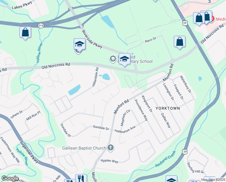 map of restaurants, bars, coffee shops, grocery stores, and more near 485 Victory Court in Lawrenceville