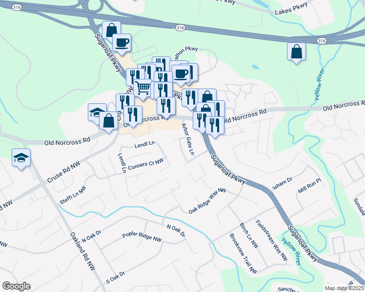 map of restaurants, bars, coffee shops, grocery stores, and more near 790 Arbor Gate Lane in Lawrenceville