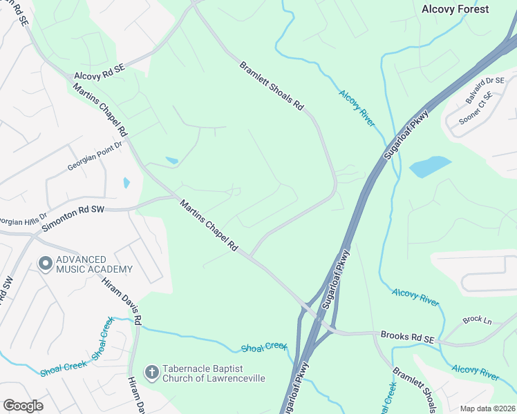 map of restaurants, bars, coffee shops, grocery stores, and more near 1305 Martins Chapel Lane Southeast in Lawrenceville