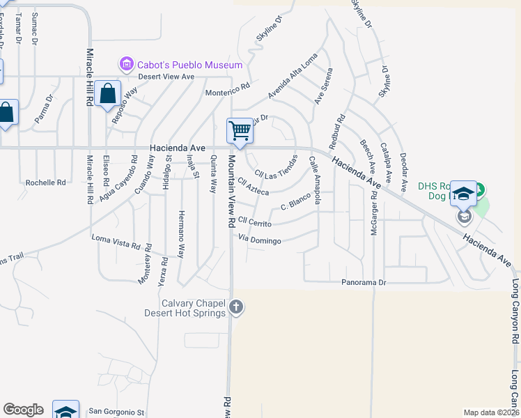 map of restaurants, bars, coffee shops, grocery stores, and more near 13390 Avenue Hermosa in Desert Hot Springs
