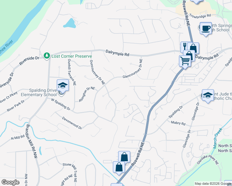 map of restaurants, bars, coffee shops, grocery stores, and more near 353 Thornwood Drive in Atlanta
