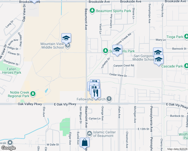 map of restaurants, bars, coffee shops, grocery stores, and more near 507 Cedar View Dr in Beaumont