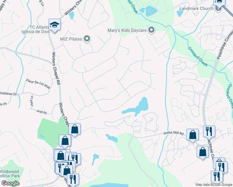 map of restaurants, bars, coffee shops, grocery stores, and more near 3016 Sumac Drive in Atlanta