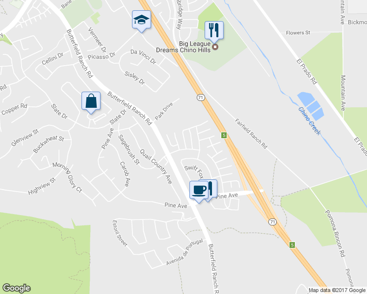 map of restaurants, bars, coffee shops, grocery stores, and more near 16638 Joshua Tree Ct in Chino Hills