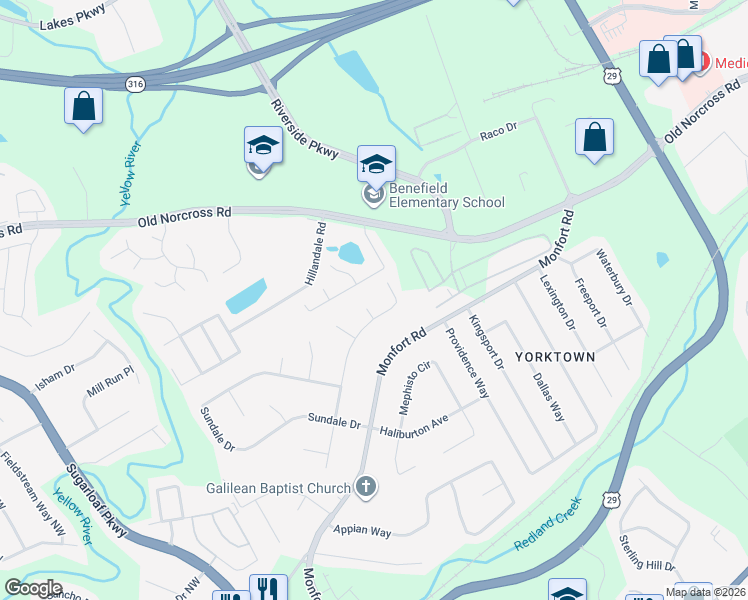 map of restaurants, bars, coffee shops, grocery stores, and more near 485 Victory Ct in Lawrenceville