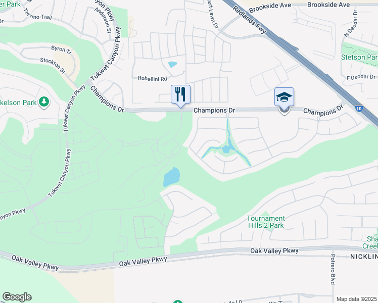 map of restaurants, bars, coffee shops, grocery stores, and more near 36123 Bay Hill Drive in Beaumont
