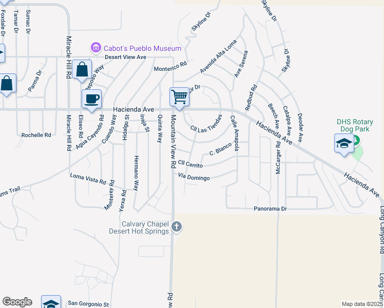 map of restaurants, bars, coffee shops, grocery stores, and more near 13396 Avenue Hermosa in Desert Hot Springs