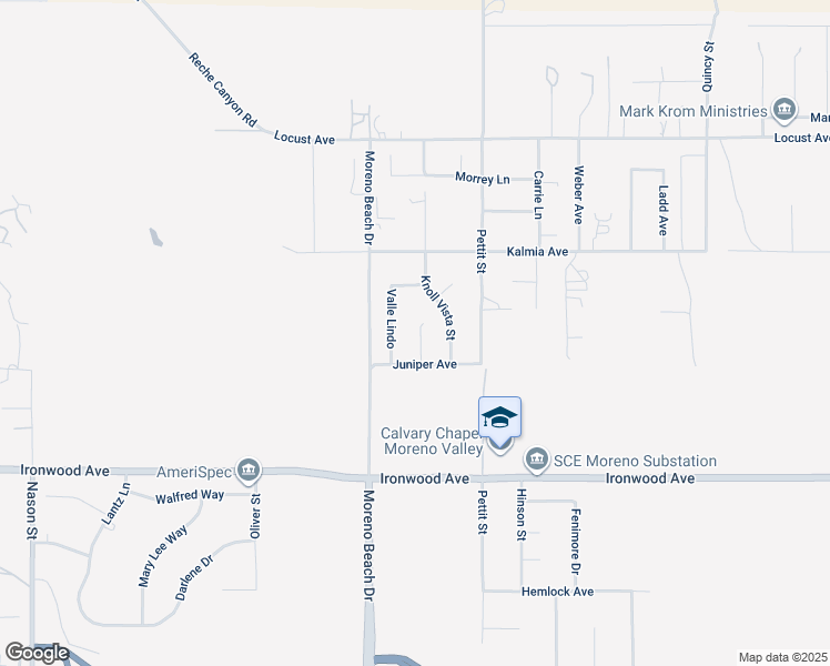 map of restaurants, bars, coffee shops, grocery stores, and more near 11691 Vía Colina in Moreno Valley