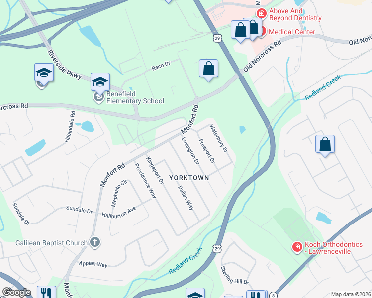 map of restaurants, bars, coffee shops, grocery stores, and more near 454 Lexington Drive in Lawrenceville