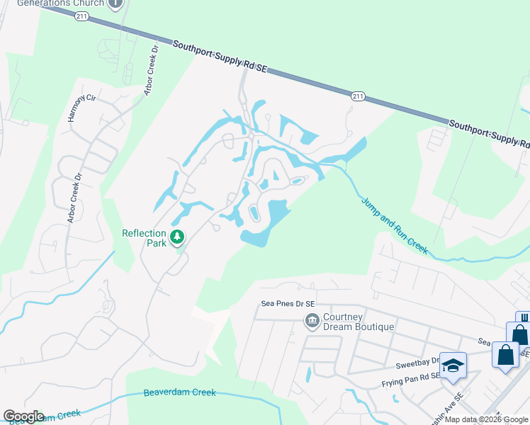 map of restaurants, bars, coffee shops, grocery stores, and more near 4207 Ashfield Place in Southport
