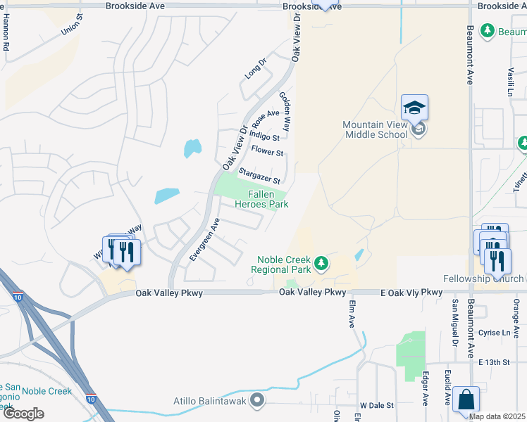 map of restaurants, bars, coffee shops, grocery stores, and more near 708 Hillview Street in Beaumont