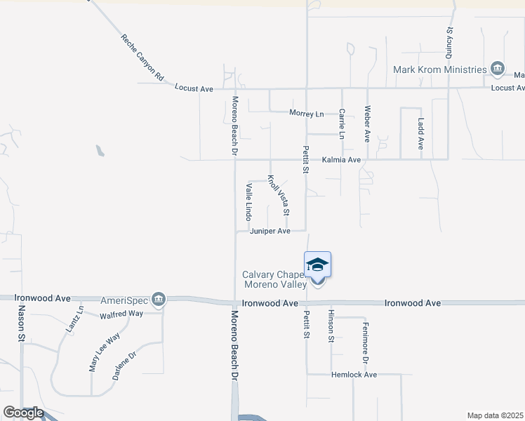 map of restaurants, bars, coffee shops, grocery stores, and more near 11691 Vía Colina in Moreno Valley