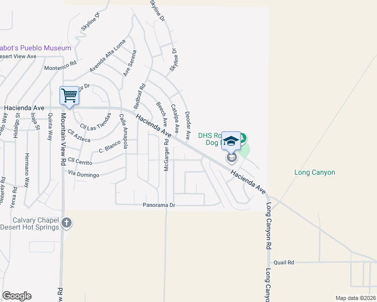 map of restaurants, bars, coffee shops, grocery stores, and more near 13378 Alpine Circle in Desert Hot Springs