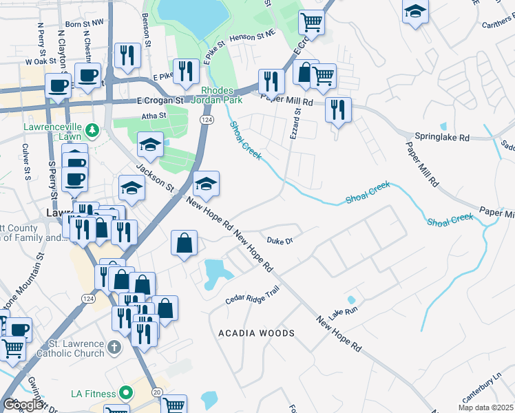 map of restaurants, bars, coffee shops, grocery stores, and more near 51 Ezzard Street in Lawrenceville