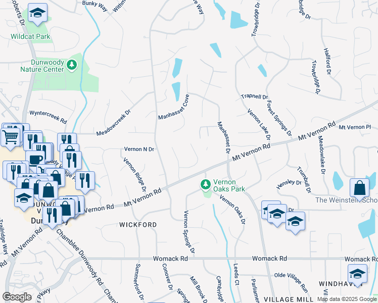 map of restaurants, bars, coffee shops, grocery stores, and more near 1670 Wellshire Lane in Dunwoody