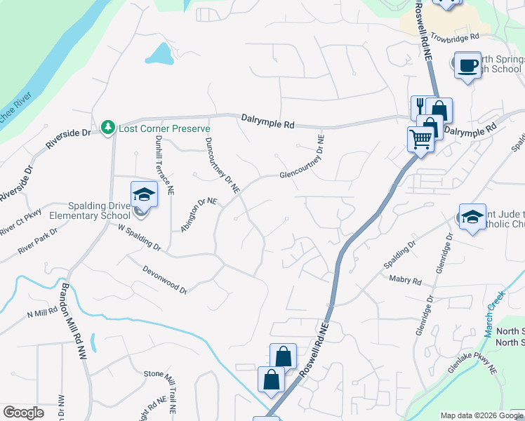 map of restaurants, bars, coffee shops, grocery stores, and more near 353 Thornwood Drive in Atlanta