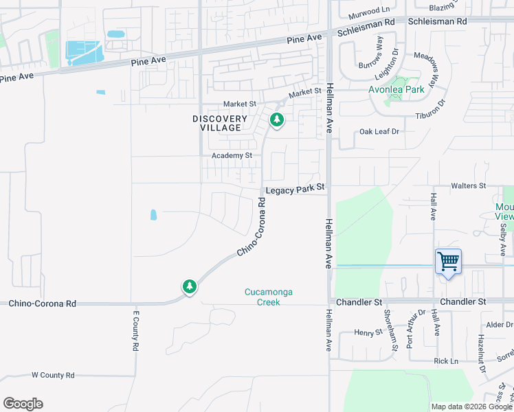 map of restaurants, bars, coffee shops, grocery stores, and more near 16671 Terra Seca Avenue in Chino