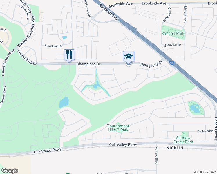 map of restaurants, bars, coffee shops, grocery stores, and more near 36384 Torrey Pines Drive in Beaumont