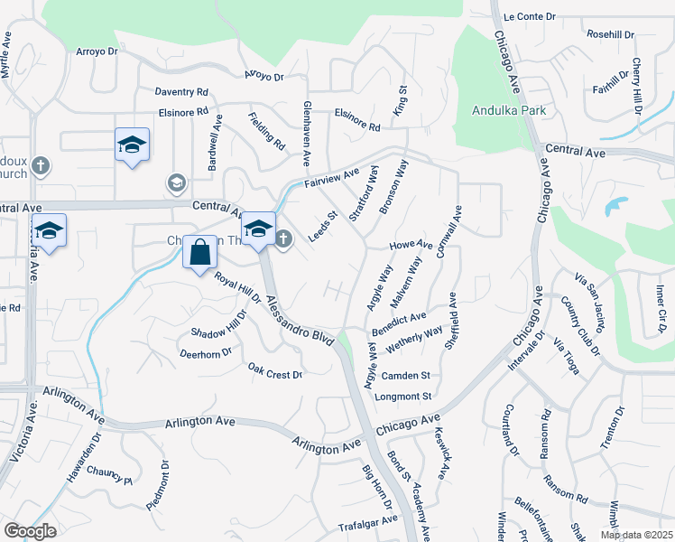 map of restaurants, bars, coffee shops, grocery stores, and more near 2130 Old Quarry Road in Riverside