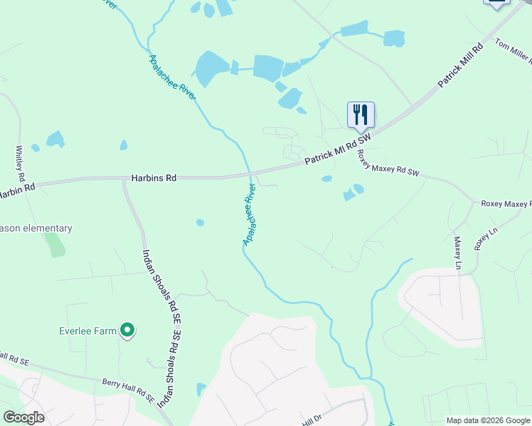map of restaurants, bars, coffee shops, grocery stores, and more near 740 Patrick Mill Road Southwest in Winder