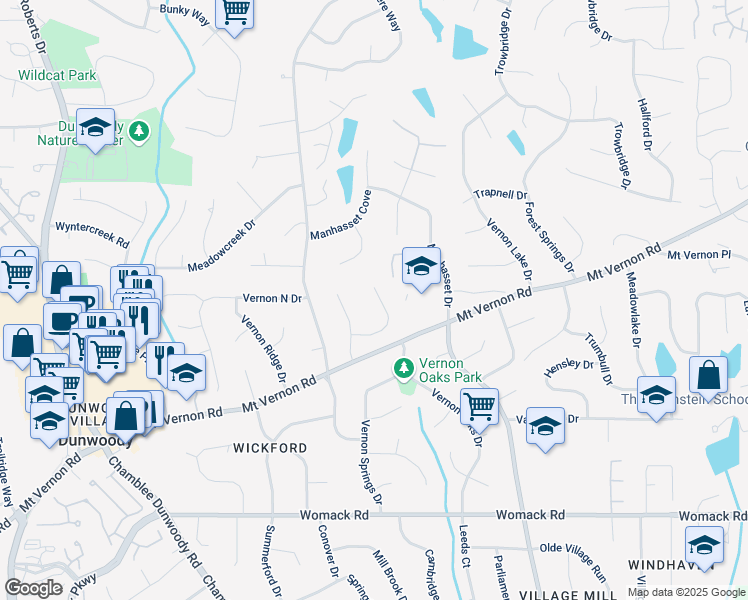 map of restaurants, bars, coffee shops, grocery stores, and more near 1670 Wellshire Lane in Dunwoody