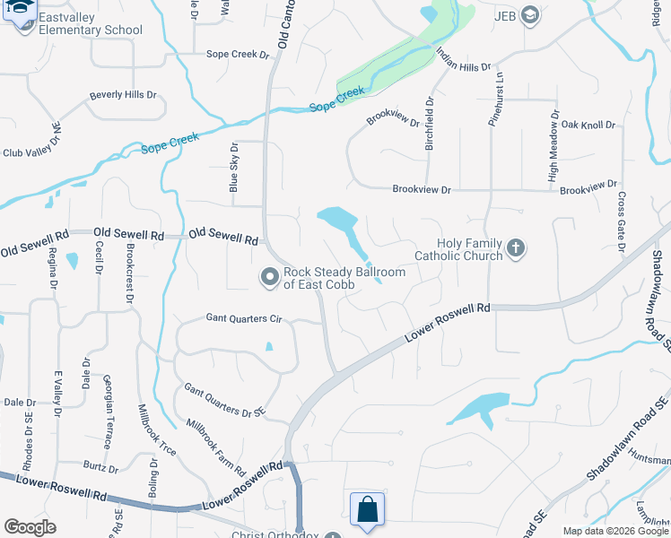 map of restaurants, bars, coffee shops, grocery stores, and more near 3275 Timberloch Drive Northeast in Marietta