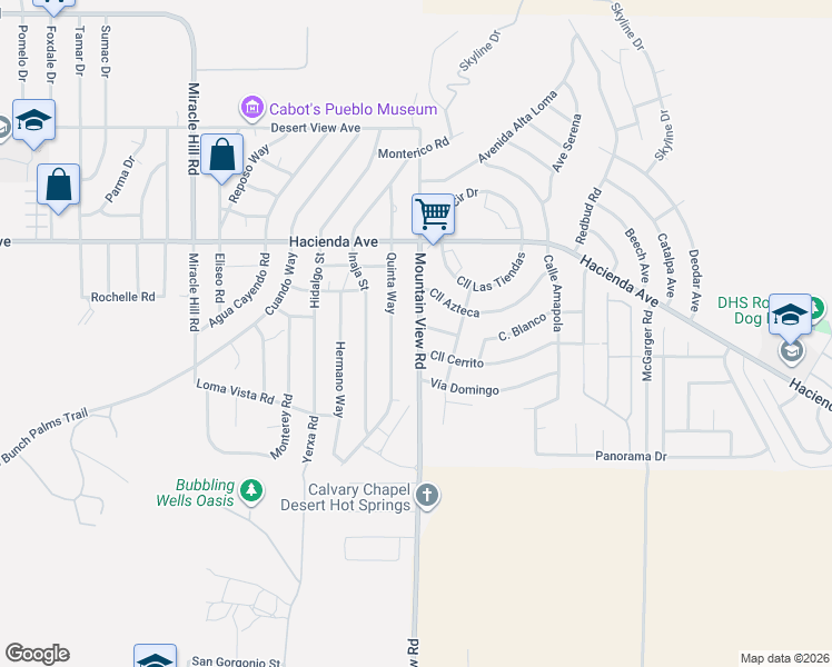 map of restaurants, bars, coffee shops, grocery stores, and more near 68008 Calle Cerrito in Desert Hot Springs