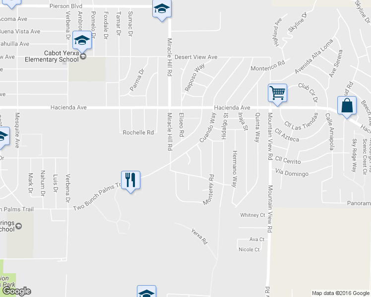 map of restaurants, bars, coffee shops, grocery stores, and more near 13455 Cuando Way in Desert Hot Springs