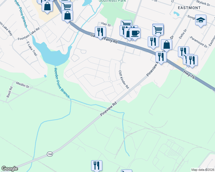 map of restaurants, bars, coffee shops, grocery stores, and more near 103 Jersey Lane in Columbia