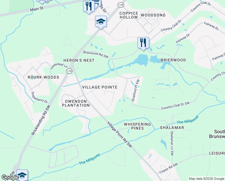map of restaurants, bars, coffee shops, grocery stores, and more near 861-899 Usher Avenue Southwest in Shallotte