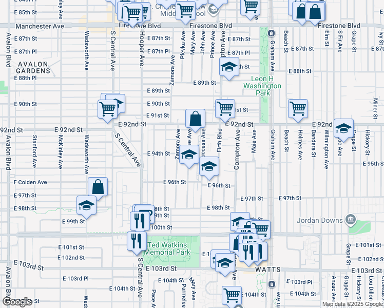 map of restaurants, bars, coffee shops, grocery stores, and more near 9402 Parmelee Avenue in Los Angeles