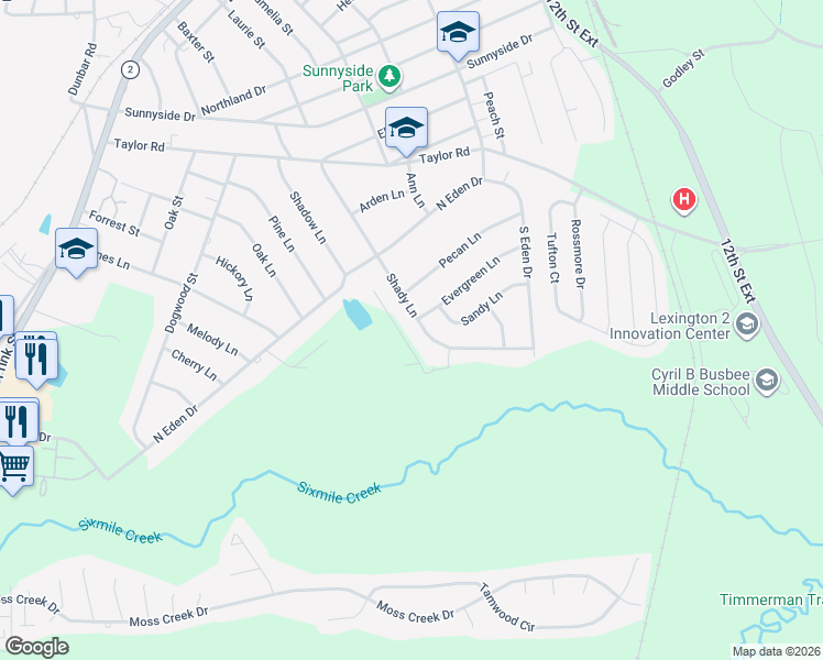 map of restaurants, bars, coffee shops, grocery stores, and more near 502 Shady Lane in Cayce