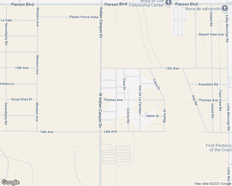 map of restaurants, bars, coffee shops, grocery stores, and more near Roberts Road in Desert Hot Springs