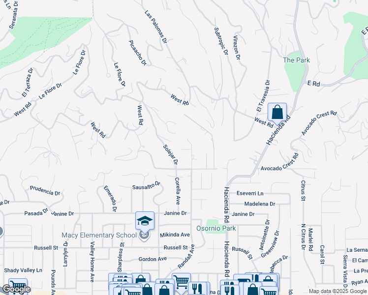 map of restaurants, bars, coffee shops, grocery stores, and more near 1466 Recado Road in La Habra Heights