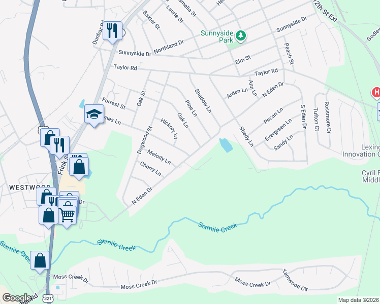 map of restaurants, bars, coffee shops, grocery stores, and more near 206 Haynes Lane in Cayce