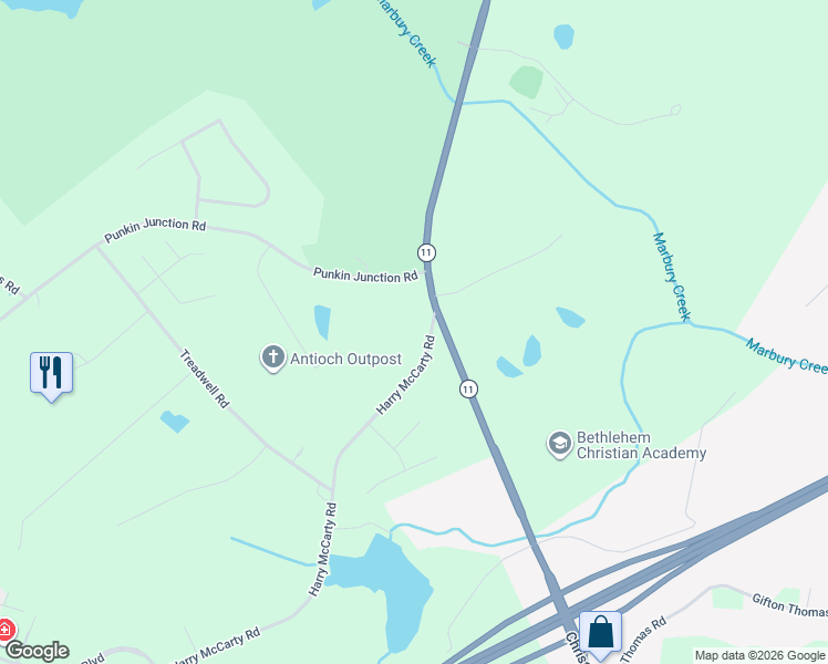 map of restaurants, bars, coffee shops, grocery stores, and more near 467 Harry McCarty Road in Bethlehem