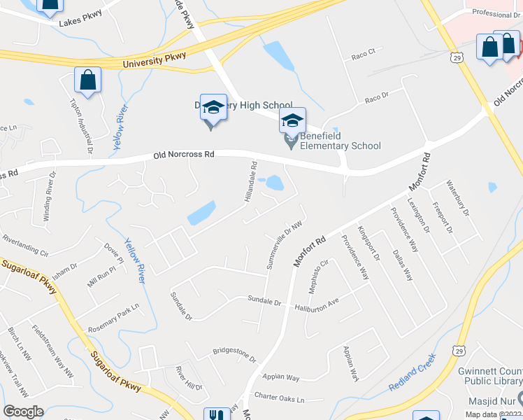 map of restaurants, bars, coffee shops, grocery stores, and more near 509 Leigh Ann Court in Lawrenceville