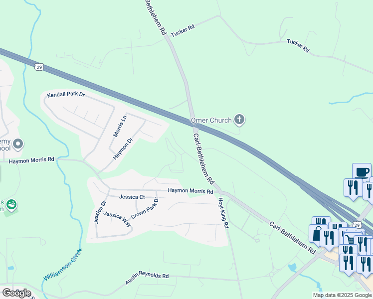 map of restaurants, bars, coffee shops, grocery stores, and more near 743 Chancey Circle Southwest in Winder