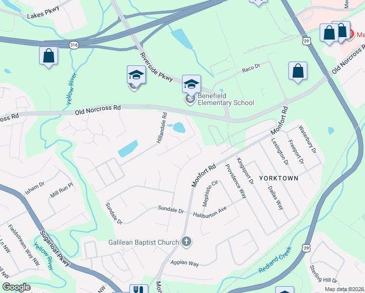 map of restaurants, bars, coffee shops, grocery stores, and more near 485 Victory Court in Lawrenceville