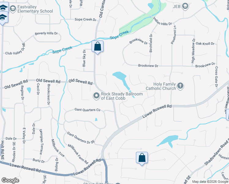 map of restaurants, bars, coffee shops, grocery stores, and more near 3275 Timberloch Drive Northeast in Marietta