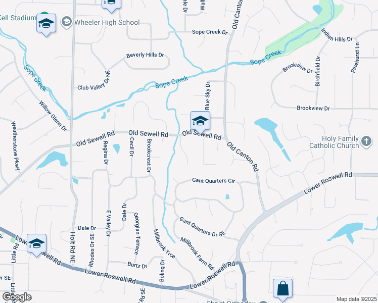 map of restaurants, bars, coffee shops, grocery stores, and more near 50 Stonington Place in Marietta