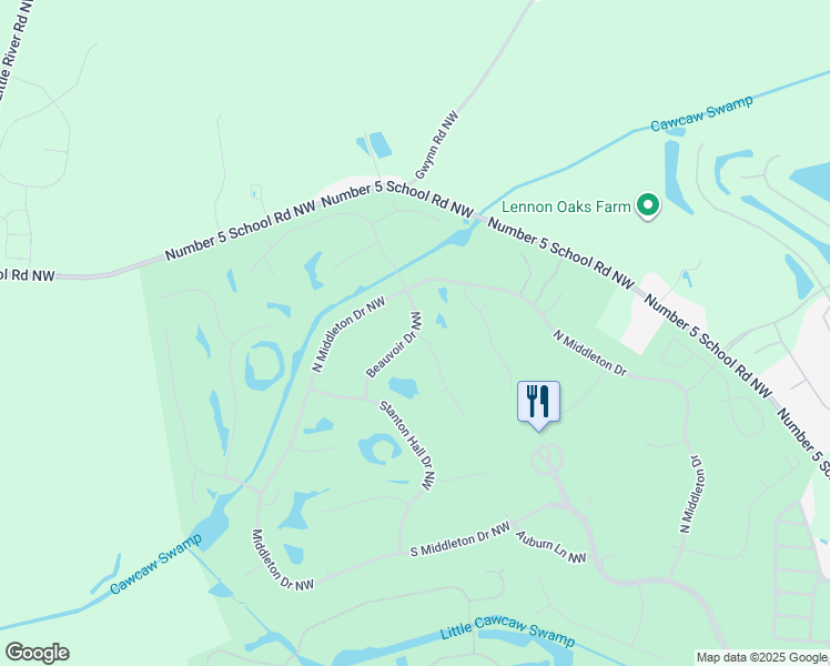 map of restaurants, bars, coffee shops, grocery stores, and more near 598 Montaigne Court Northwest in Calabash