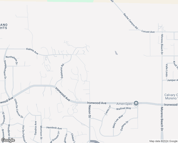 map of restaurants, bars, coffee shops, grocery stores, and more near Kalmia Avenue in Moreno Valley